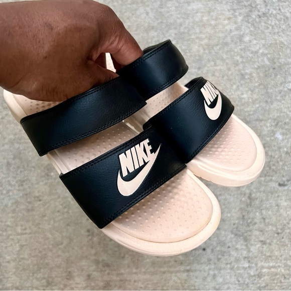 WMNS BENASSI DUO ULTRA BLACK CREAMS PEACHES SLIDES - Picture 3 of 6